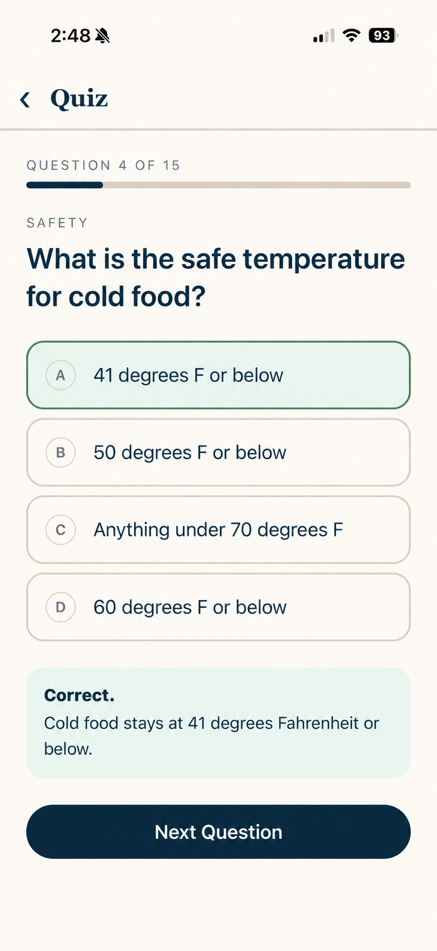 Apronfold quiz question with a correct answer and explanation